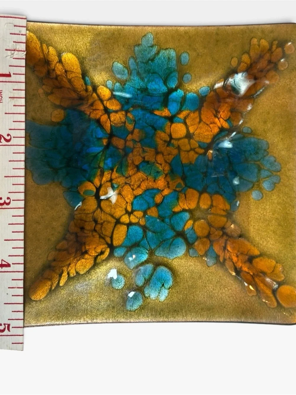 Vintage MCM Signed Enamel On Copper Trinket Dish 5